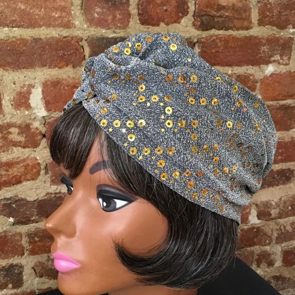 Handmade Sequined Hair Turban Hair Cover - Protective Styling & Costume - Picture 9 of 9